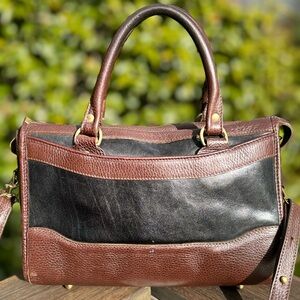 Brahmin Vintage Satchel Black Brown Leather Handbag Purse Bag Crossbody Bag Y2K